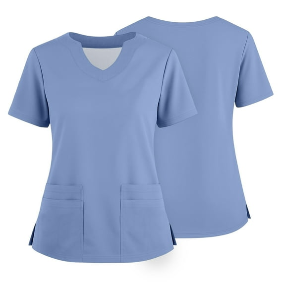 Vitastitch Scrub, Women's Nursing Scrubs V-Neck Short Sleeve Top with Buttonable Side Slit - Breathable Polyester Uniform for Hospital, Sanatorium, Daily Wear (Solid Color) Blue 3Xl