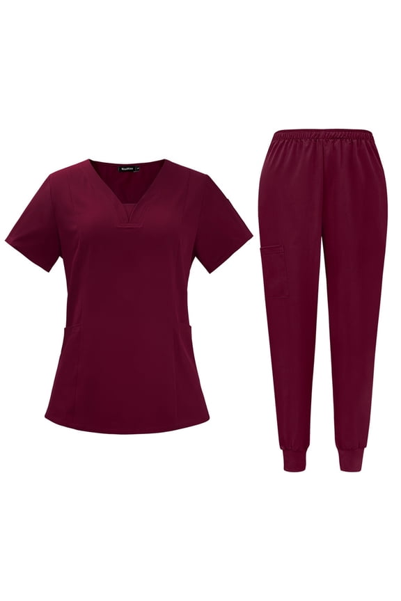 Scrubs for Women Set Clearance, Women's V-Neck Scrub Top with Cargo Pockets - Comfortable Short Sleeve Workwear Set, Breathable & Lightweight for Summer Nursing Uniforms Red S