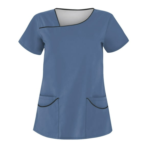 Vitastitch Scrubs, Women's Solid Color Scrubs Short Sleeve Top with Double Pockets - Breathable Polyester Nursing Uniform, Colorfast & Wash-Resistant for Healthcare Blue L