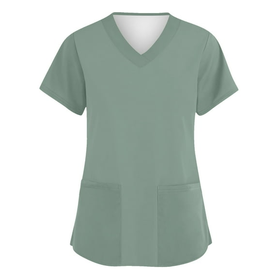 Vitastitch Scrubs, Women's V-Neck Short Sleeve Scrubs Top with Pockets, Breathable Polyester Healthcare Workwear, Durable Nursing Uniform for Medical Professionals Green L