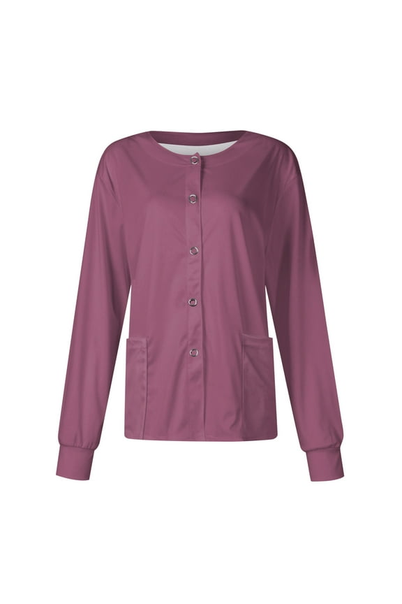 Womens Scrubs, Women's Long Sleeve Scrub Jacket Solid Color with Pockets for Nurses Healthcare Workers Pink Xxl