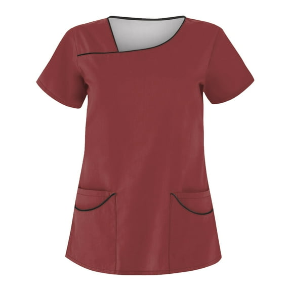 Vitastitch Womens Scrubs, Women's Solid Color Scrubs Short Sleeve Top with Double Pockets - Breathable Polyester Nursing Uniform, Colorfast & Wash-Resistant for Healthcare Red Xxl