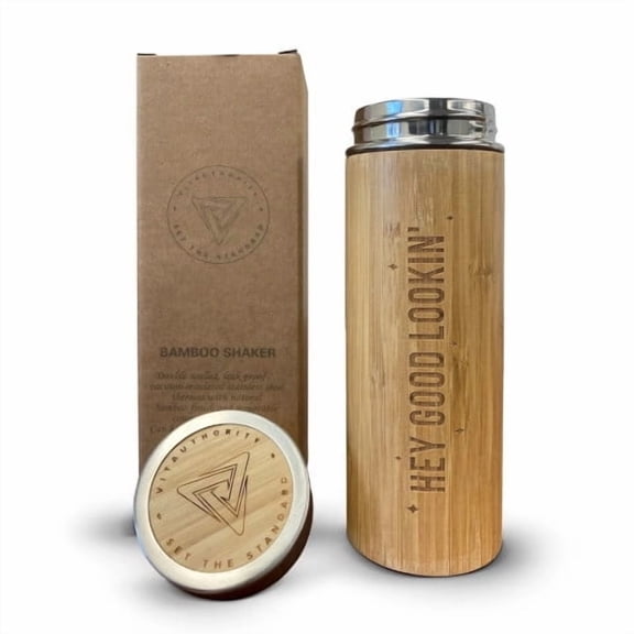 Vitauthority Bamboo Tea Infuser Bottle, Insulated Stainless Steel Water Bottle for Travel, 16 oz