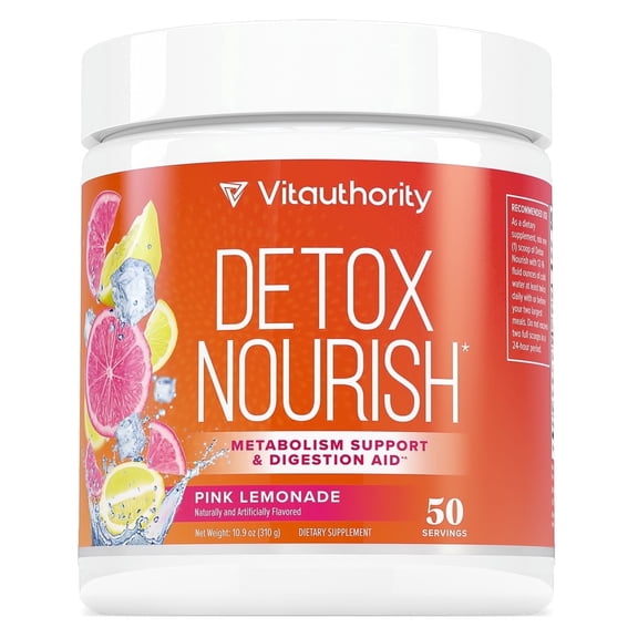 Vitauthority Detox Nourish Dietary Supplement Powder, Metabolism Support & Digestion Aid, Pink Lemonade, 10.9 oz