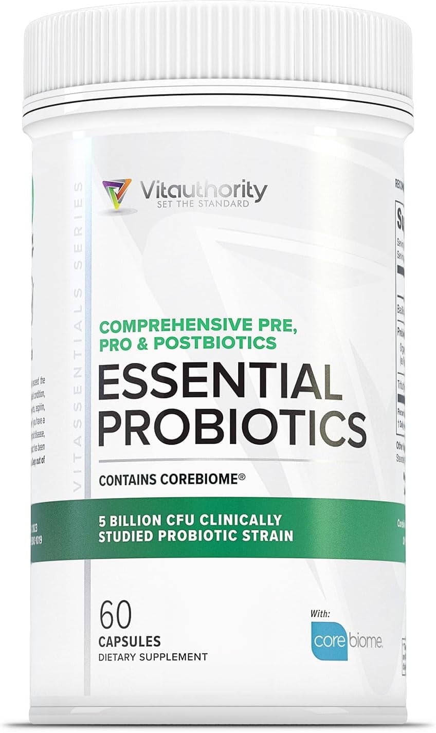 Vitauthority Essential Probiotics with Prebiotics and Postbiotics for Gut Health, 60 Capsules