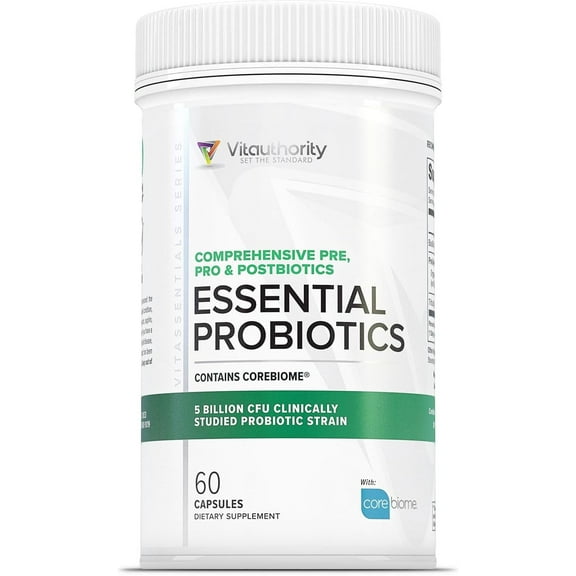 Vitauthority Essential Probiotics with Prebiotics and Postbiotics for Gut Health, 60 Capsules