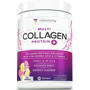 Vitauthority Multi Collagen Peptides Hydrolyzed Protein Powder with Hyaluronic acid & Vitamin C, Pink Lemonade, 9.7 oz