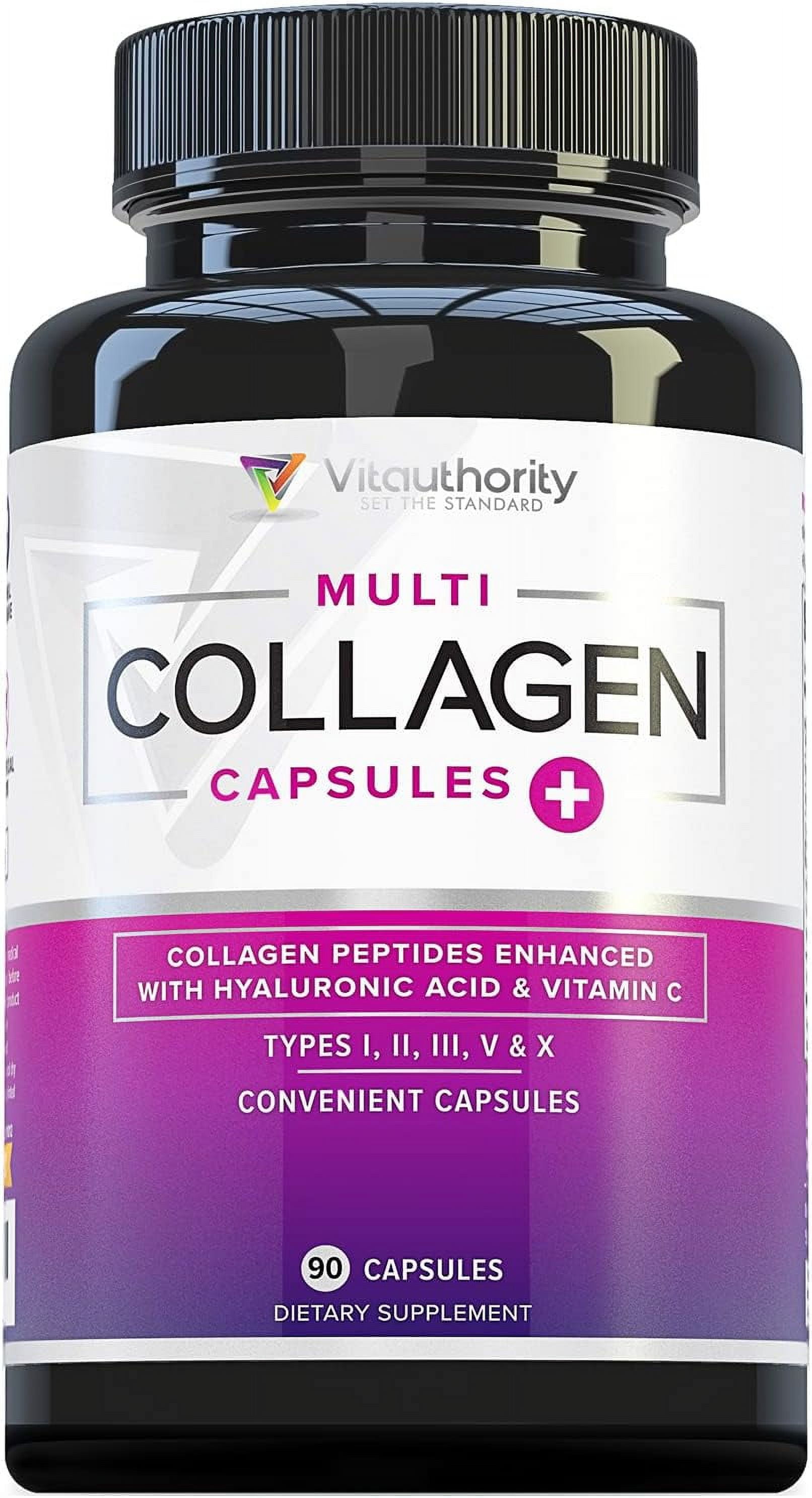 Vitauthority Multi Collagen Peptides Pills Hydrolyzed Collagen Peptides with Vitamin C, 90 Capsules