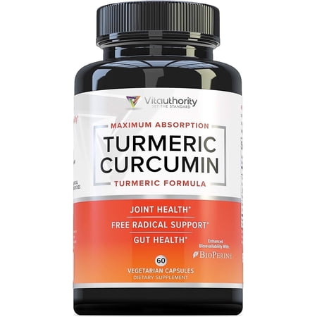 Vitauthority Turmeric Curcumin Supplement with Black Pepper for Joint Support, 60 Capsules