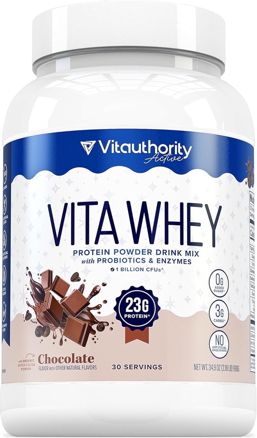 VITAUTHORITY Vita Whey Protein Powder for Women with Probiotics and Enzymes, Chocolate, 34.9 oz, 30 Servings
