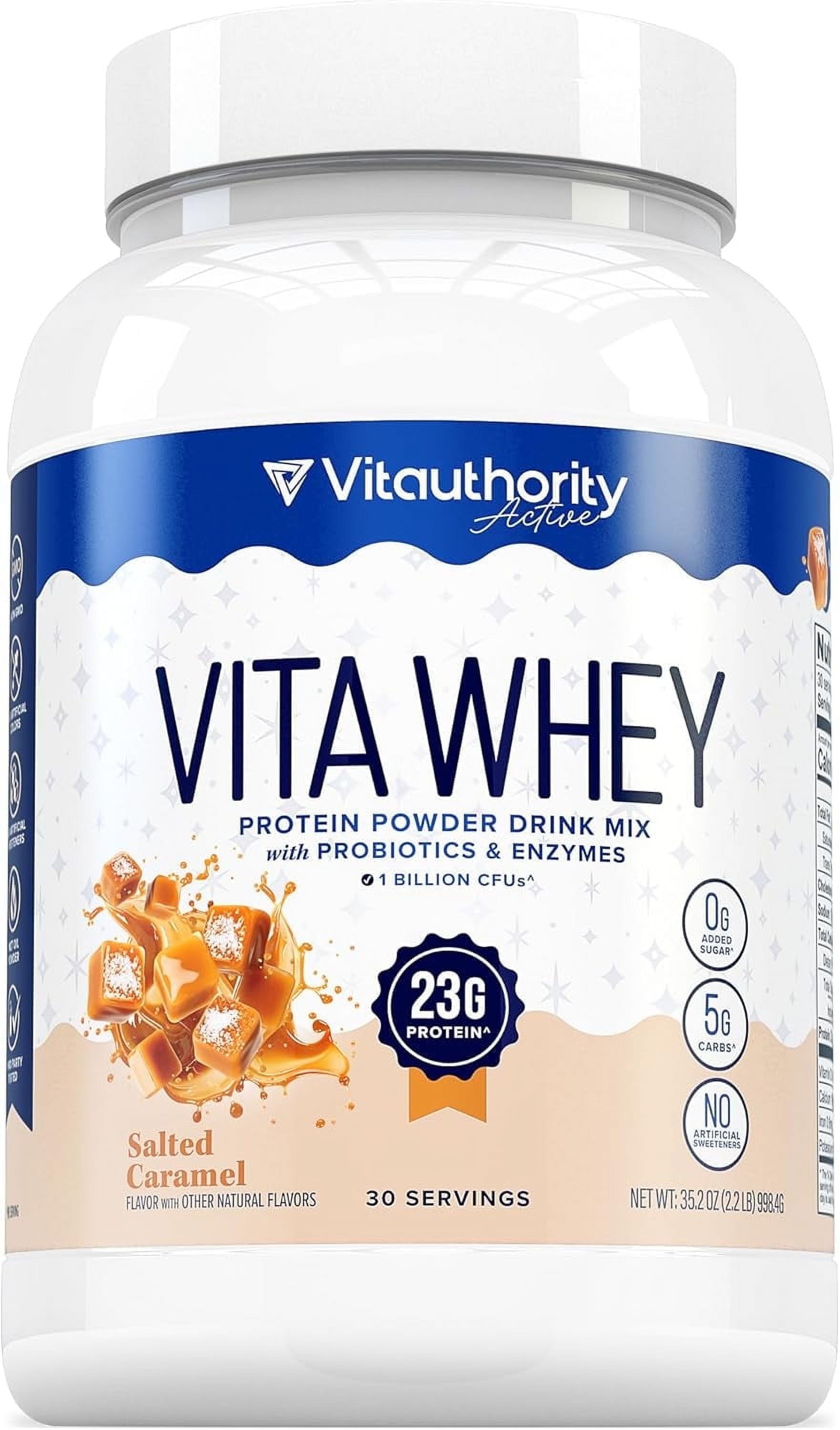 VITAUTHORITY Vita Whey Protein Powder for Women with Probiotics and Enzymes, Salted Caramel, 35.2 oz, 30 Servings