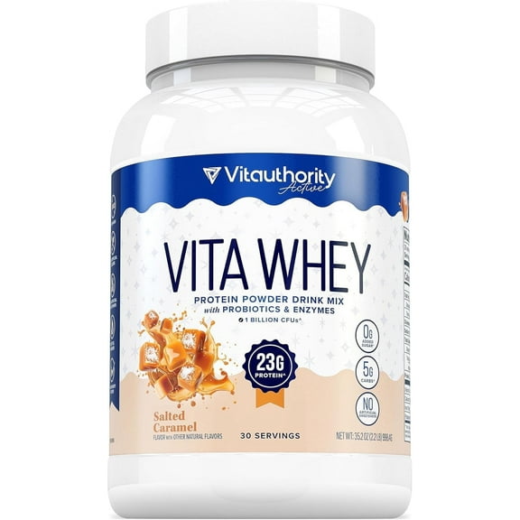 Vitauthority Vita Whey Protein Powder for Women with Probiotics and Enzymes, Salted Caramel, 35.2 oz, 30 Servings