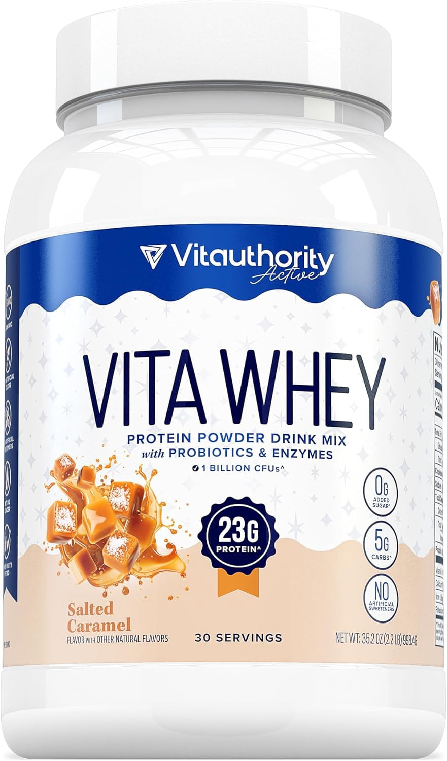 Vitauthority Vita Whey Protein Powder for Women with Probiotics and Enzymes, Salted Caramel, 35.2 oz, 30 Servings