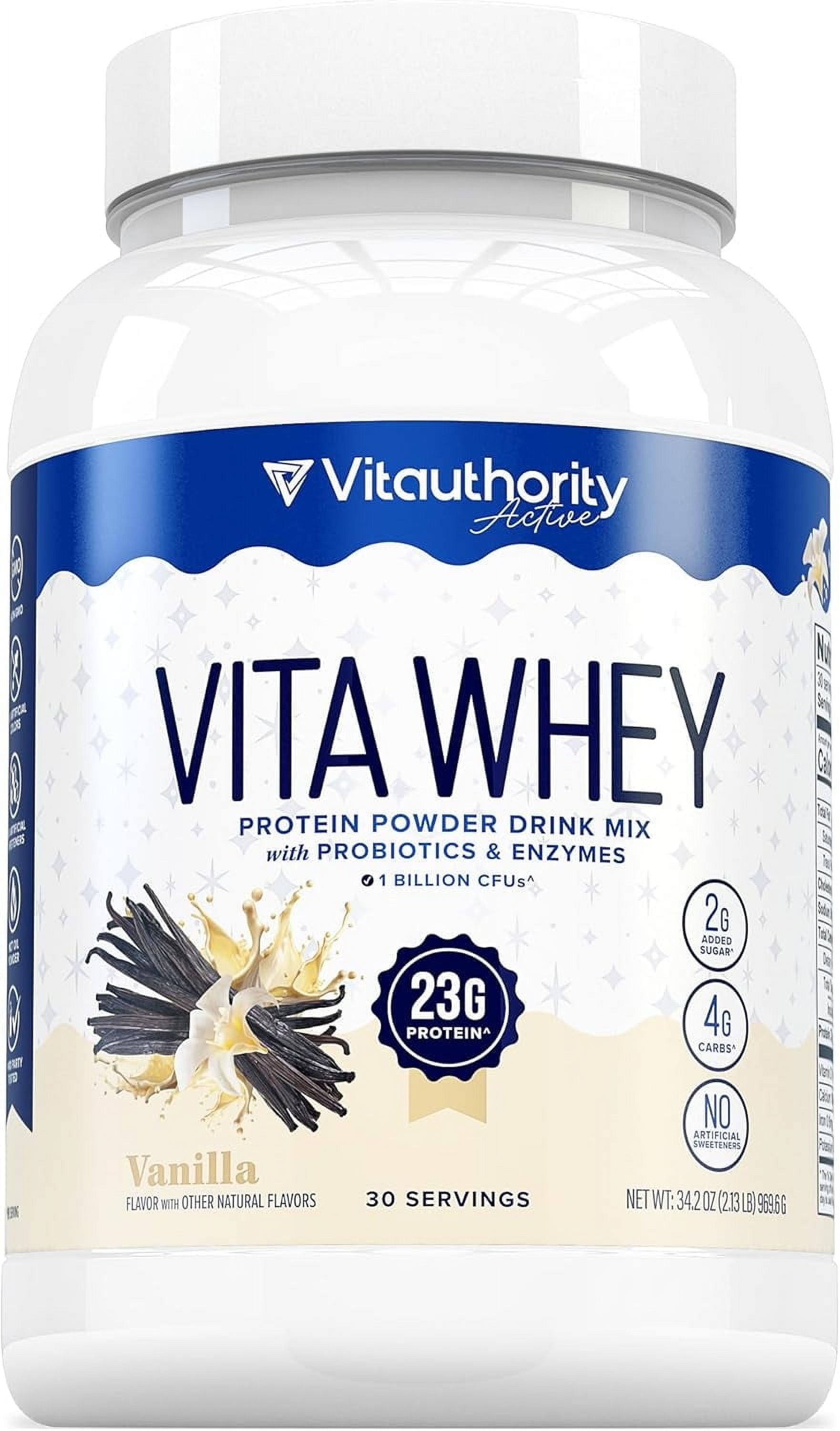 VITAUTHORITY Vita Whey Protein Powder for Women with Probiotics and Enzymes, Vanilla, 34.2 oz, 30 Servings