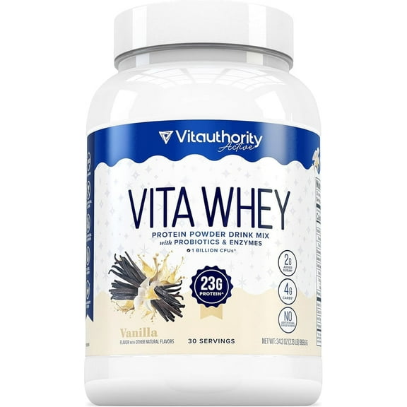 Vitauthority Vita Whey Protein Powder for Women with Probiotics and Enzymes, Vanilla, 34.2 oz, 30 Servings