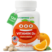 Vitaworks Kids Vitamin D 1000 IU, Dietary Supplement for Immune Support, 120 Chewables