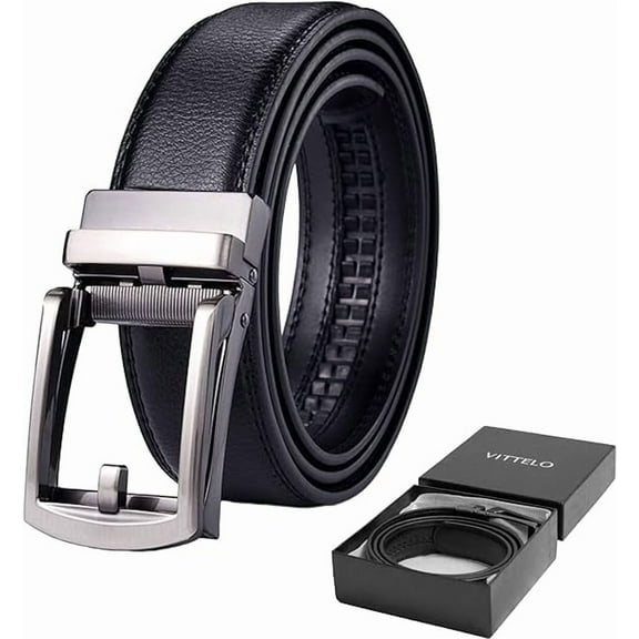 Vitello Belt Men, The Vittelo Belt, Vittelo Leather Belt Men, Premium Adjustable Leather Belt - Stylish Metal Buckle(Black)