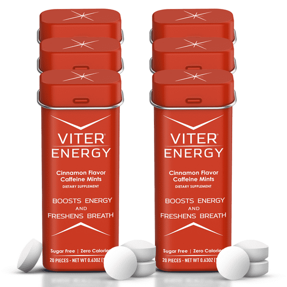 Viter Energy Mints 40mg Caffeine & B Vitamins, Cinnamon - 120 Count (6 Pack)