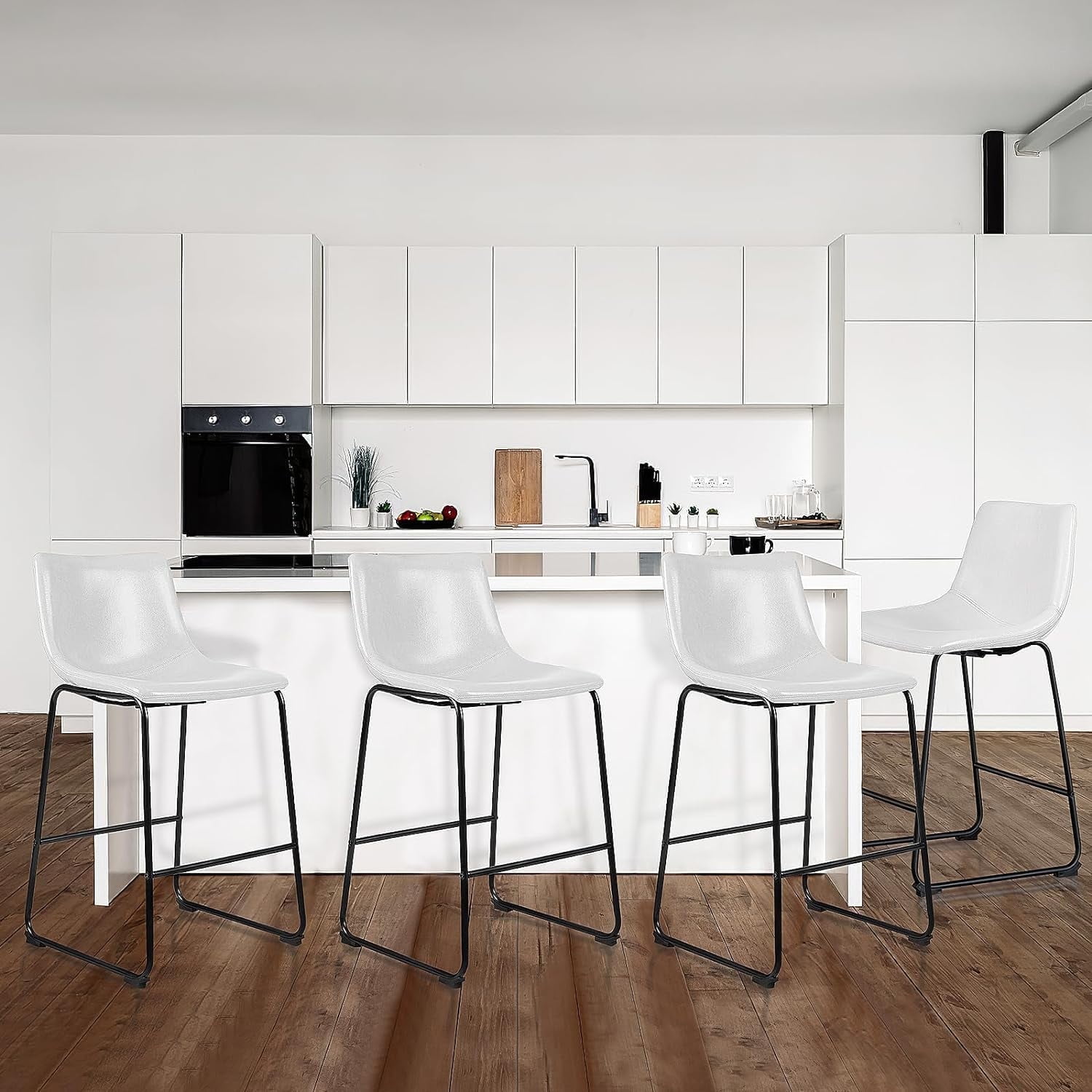 Vitesse 26 Inch Faux Leather Counter Bar Stools with Back, White (Set of 4)