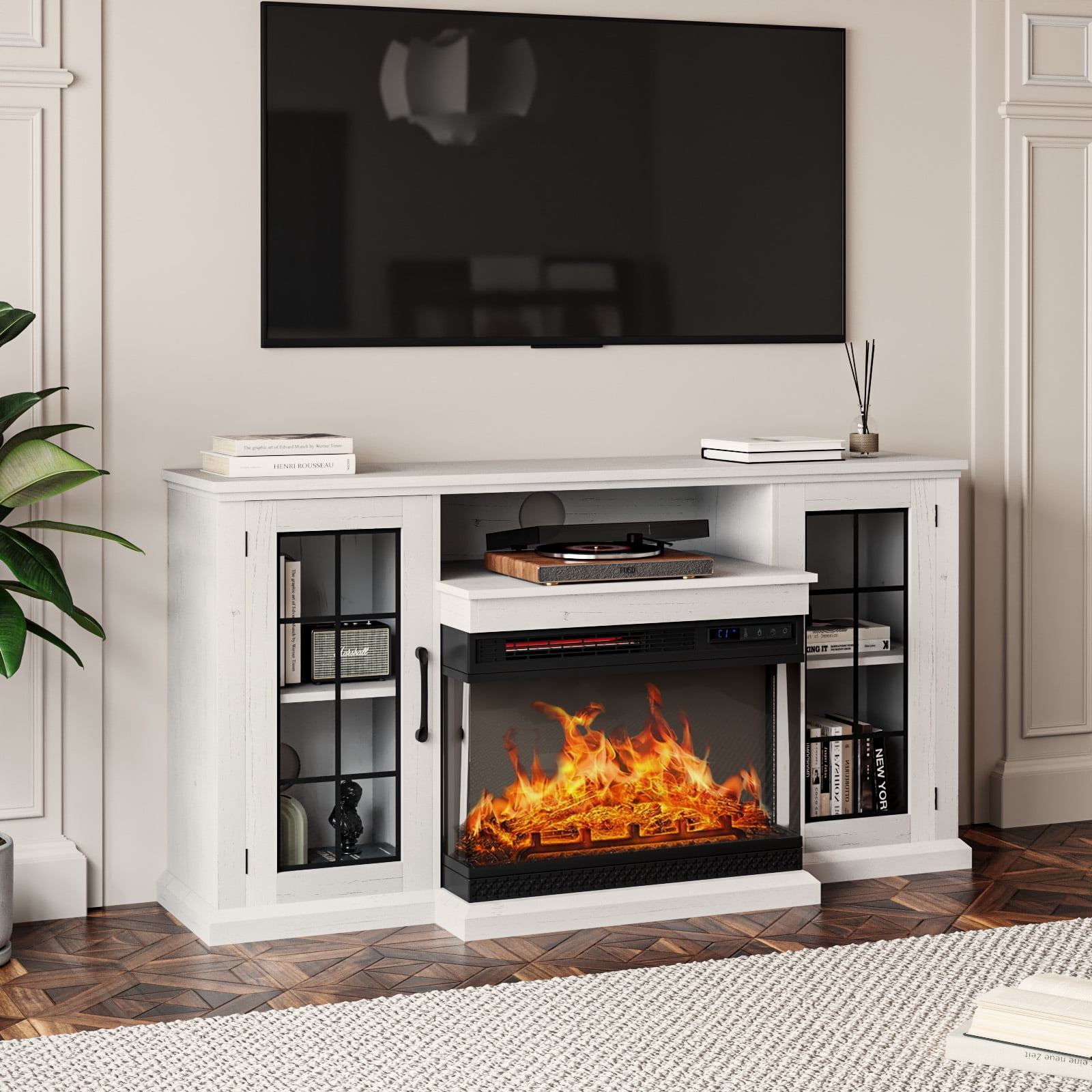 Vitesse 3-Sided Glass Fireplace TV Stand suitable for TVs up to 65 ...