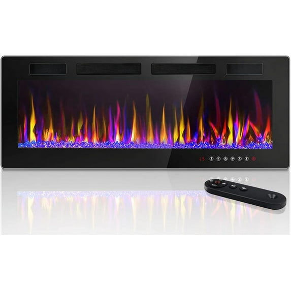 Vitesse 42 inch Electric Fireplace Recessed and Wall Mounted,750/1500W Heater and Linear Fireplace with Touch Screen Control Panel, Timer,Remote Control,Adjustable Flame Color and Speed