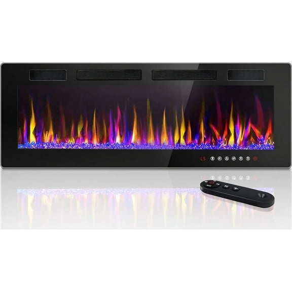 Vitesse 60 inch Electric Fireplace Recessed and Wall Mounted,750/1500W Heater and Linear Fireplace with Touch Screen Control Panel, Timer,Remote Control,Adjustable Flame Color and Speed