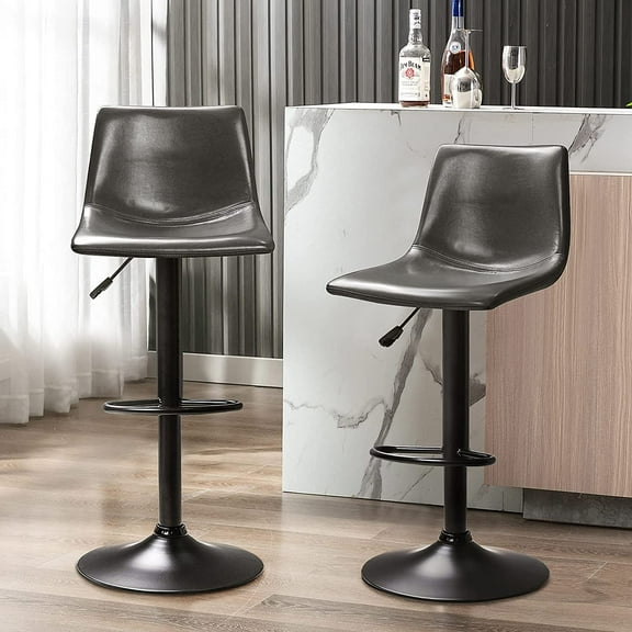 Vitesse Bar Stools Set of 2 Modern Swivel Bar Chairs, Barstools Counter Height with High Backrest, Adjustable Faux Leather Upholstered Bar Stool for Bar, Kitchen, Dining Room