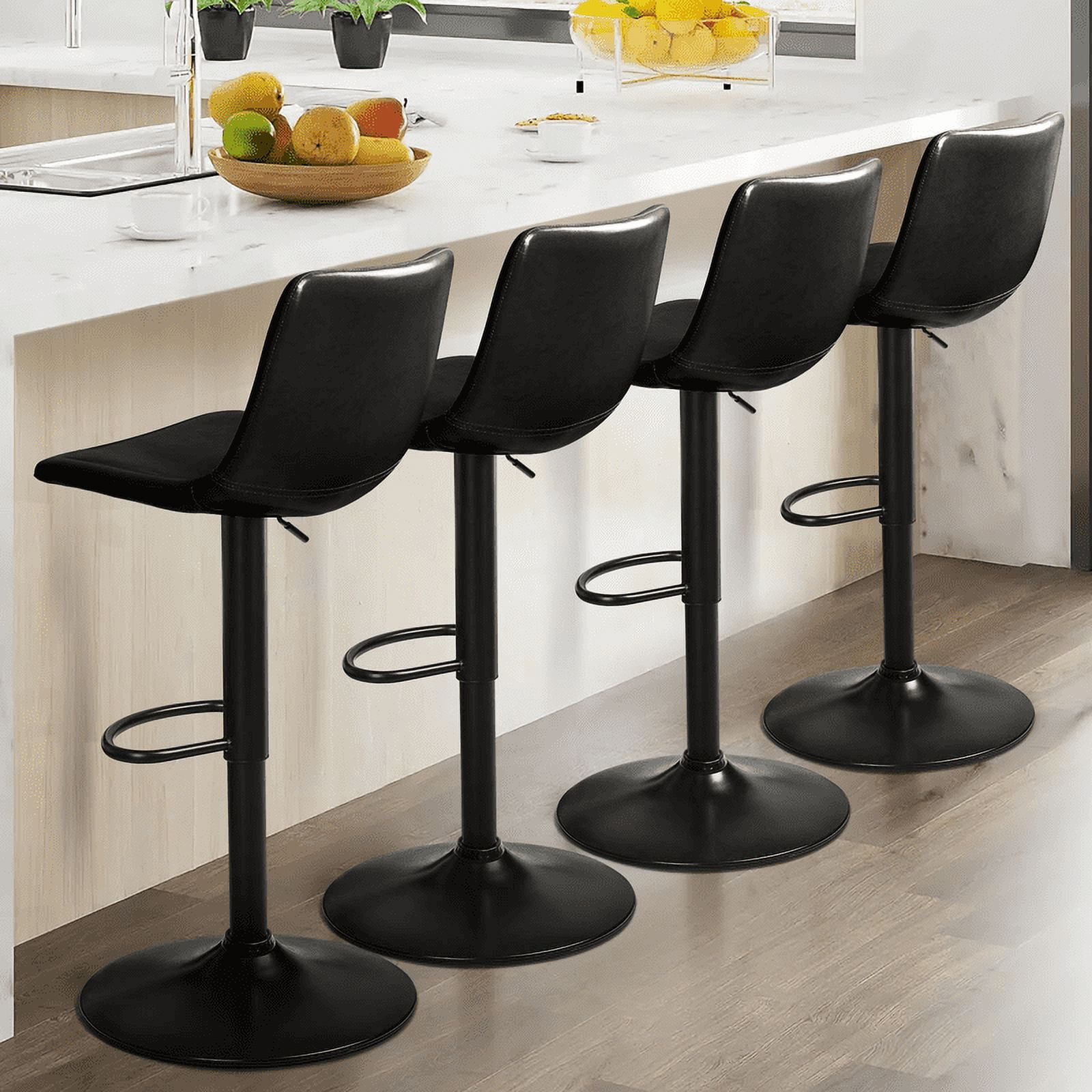 Vitesse Bar Stools Set of 4 Modern Swivel Bar Chairs, Barstools Counter Height with High Backrest, Adjustable Faux Leather Upholstered Bar Stool for Bar, Kitchen, Dining Room