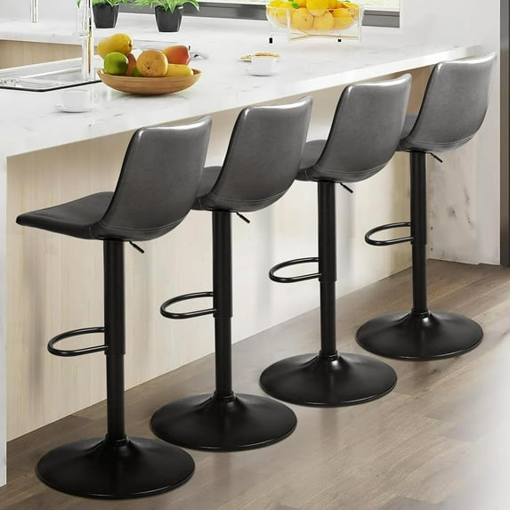 Vitesse Bar Stools Set of 4 Modern Swivel Bar Chairs, Barstools Counter Height with High Backrest, Adjustable Faux Leather Upholstered Bar Stool for Bar, Kitchen, Dining Room