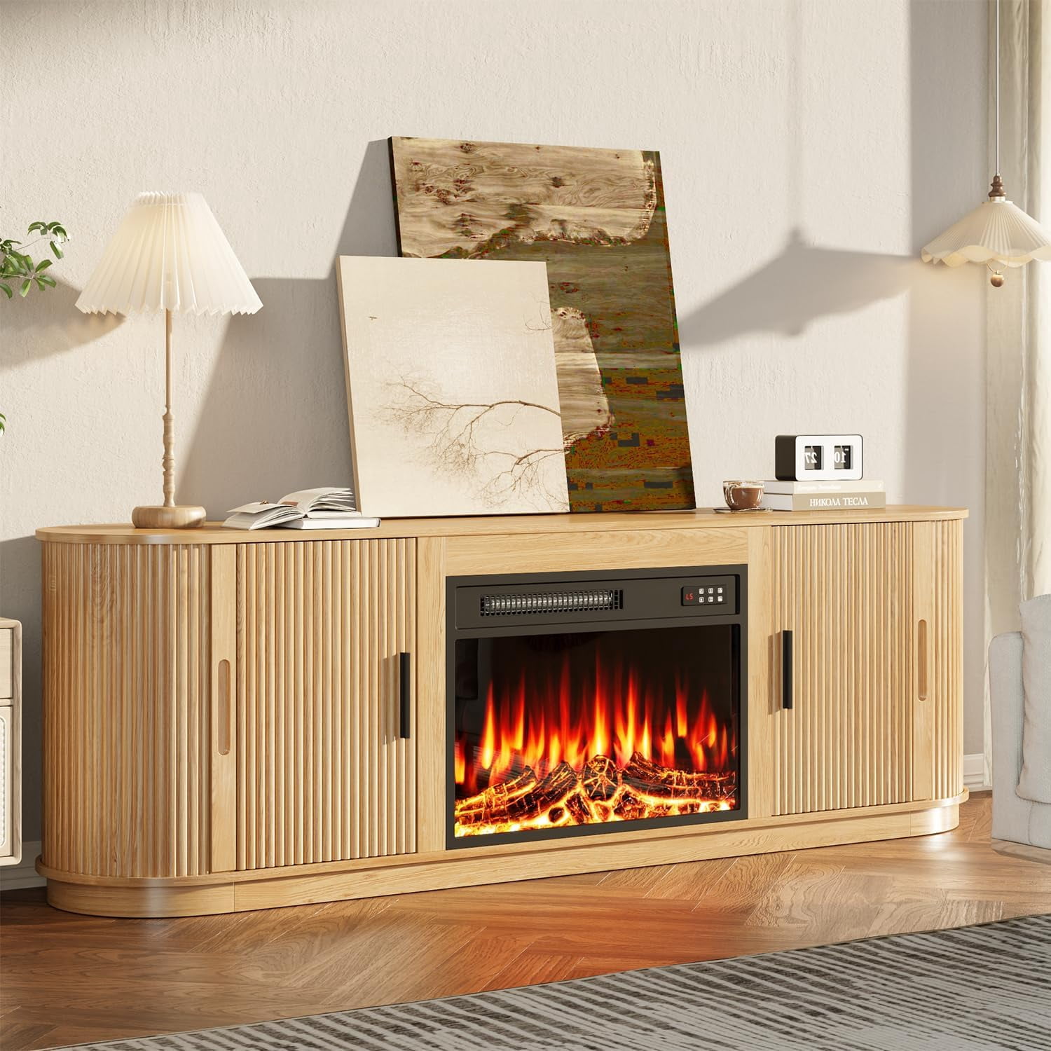 Vitesse Fluted 60 TV Stand with 18" Electric Fireplace Heater ...
