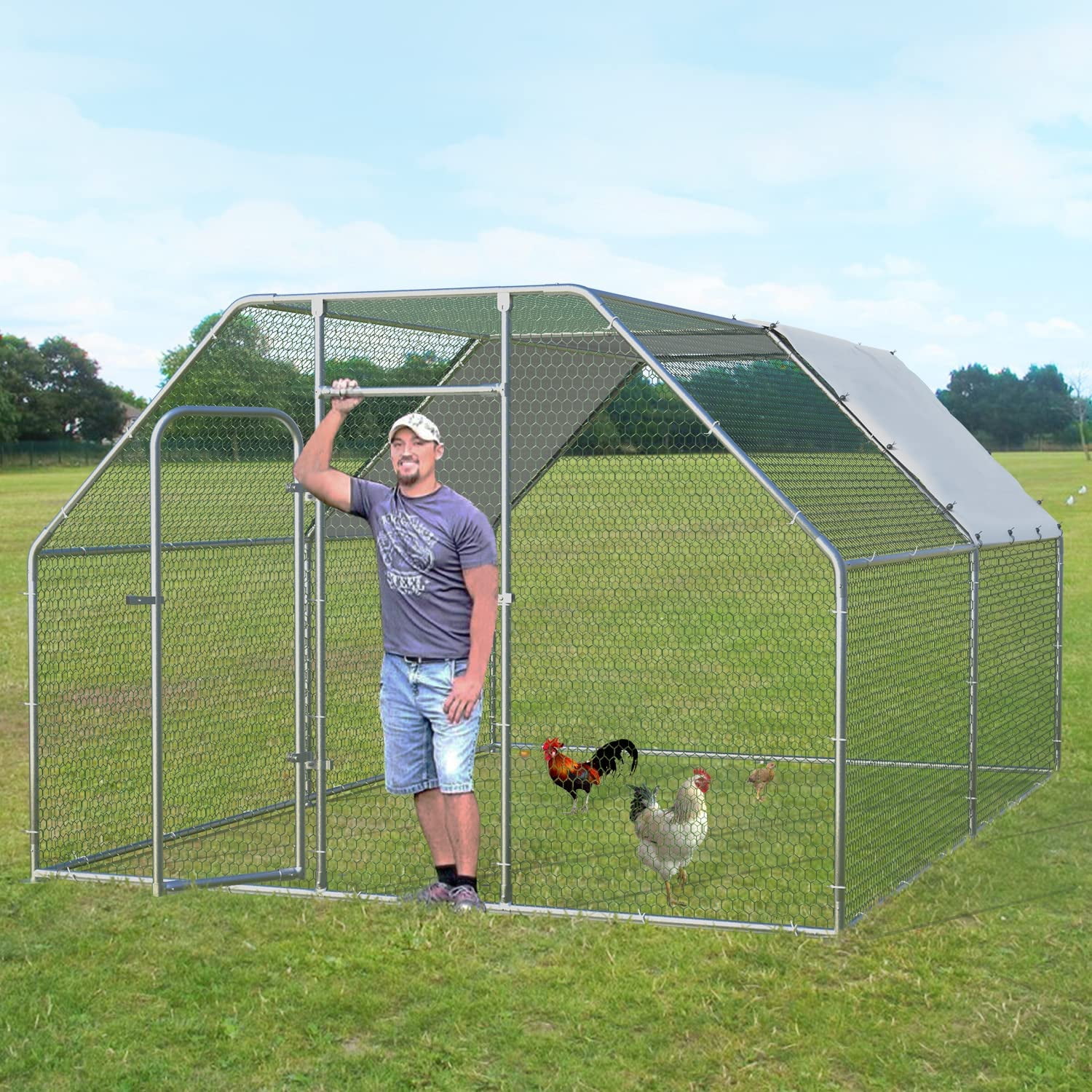 Vitesse Large Metal Chicken Coop, Walk in Wire Chicken coops Runs