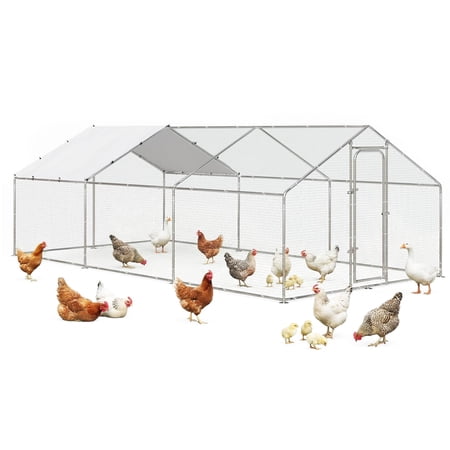 Bossin Metal Large Chicken Coop, Spire Shape Walk-in Poultry Chicken Hen cage with Waterproof and Anti-Ultraviolet Cover for Outside