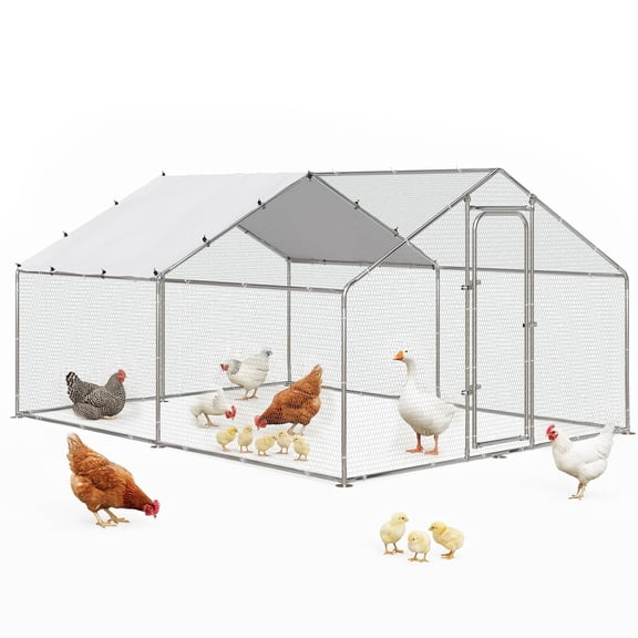 Bossin Metal Large Chicken Coop, Spire Shape Walk-in Poultry Chicken Hen cage with Waterproof and Anti-Ultraviolet Cover for Outside
