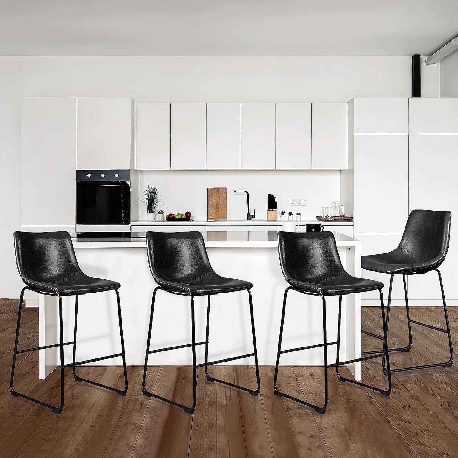 Vitesse PU Faux Leather Counter Bar Stools with Backrest, Black (Set of 4)