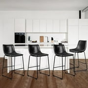 Vitesse PU Faux Leather Counter Bar Stools with Backrest, Black (Set of 4)