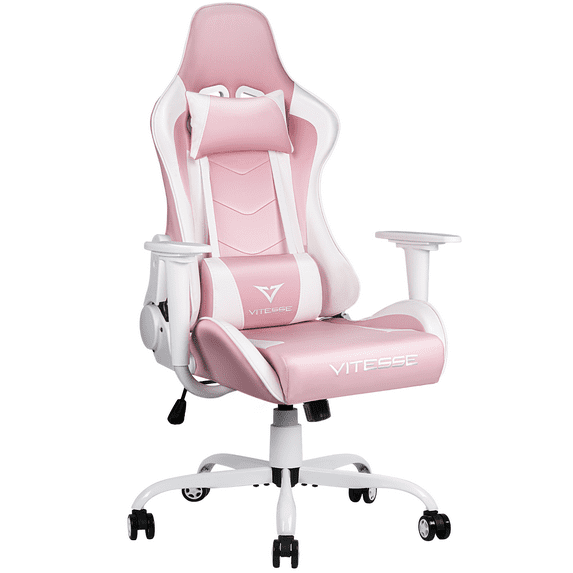 Vitesse Pink Gaming Chair Cute Kawaii Gaming Chair for Girl Ergonomic Office Desk Chair Racing Office Chair Adjustable High Back Chair Game Chair Swivel Leather Chair with Lumbar Support and Headrest
