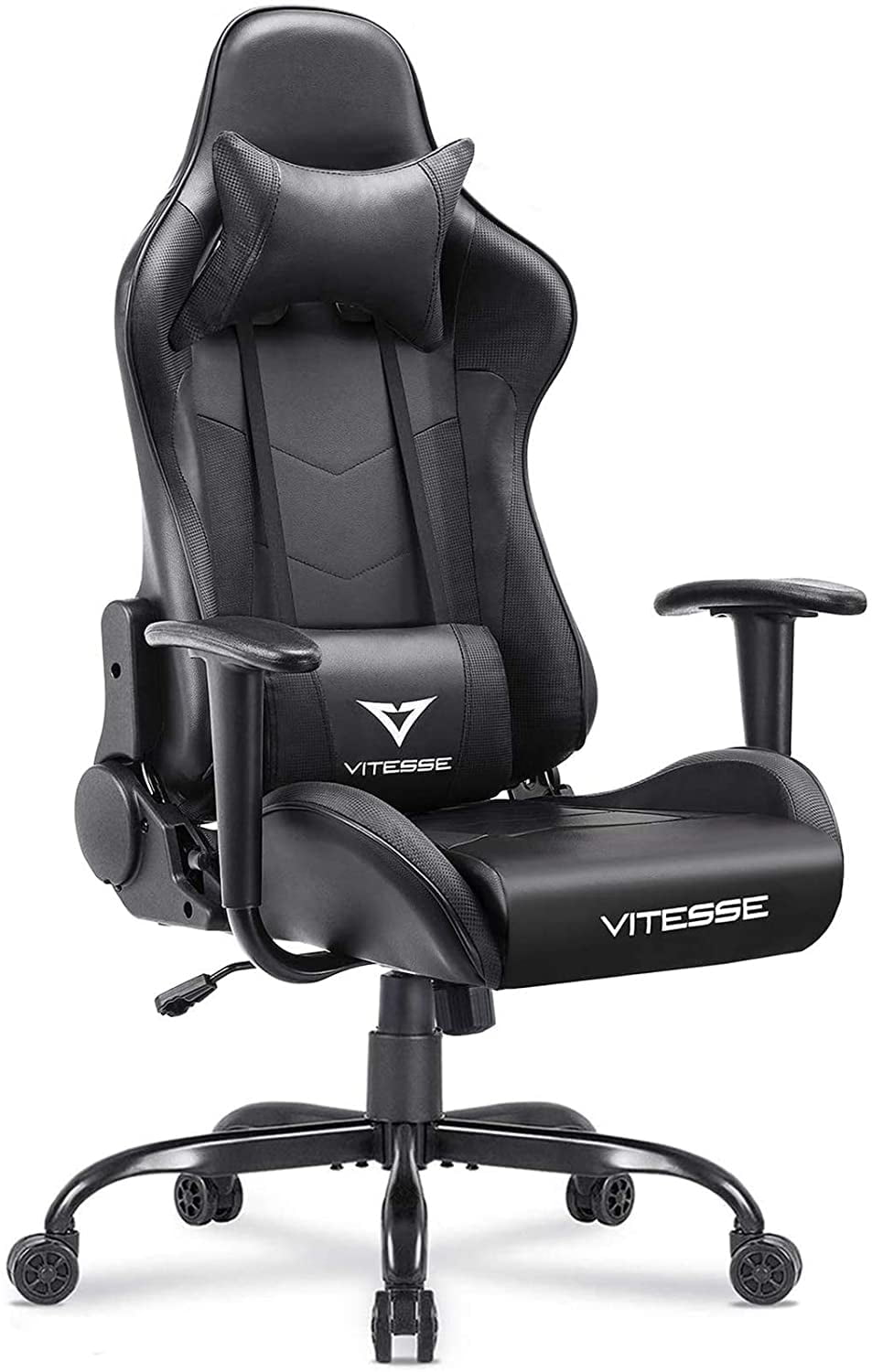 Vitesse Black Faux-Leather Racing Style Gaming Chair with Adjustable Height