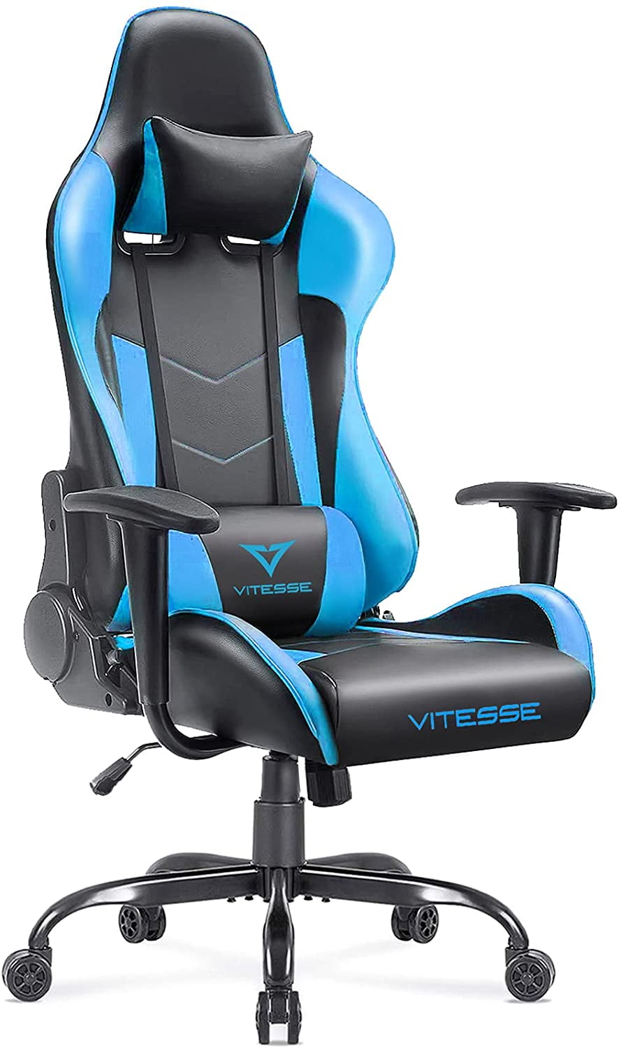 SUKIDA Gaming Chair with Footrest - Light Blue Game Chair Swivel