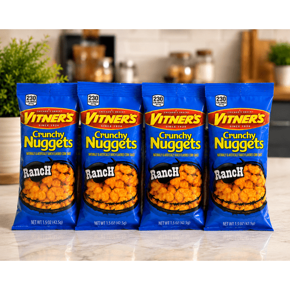 Vitners Crunchy Nuggets Ranch Flavored Corn Snacks, 1.5 oz Bags, 4-Pack | Chicago Favorite Snack