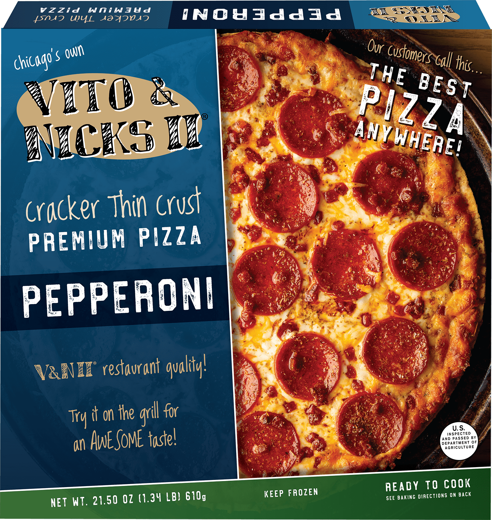 Vito & Nick's, Thin Crust, Pepperoni Pizza, Box, 21.50 oz, Pizza Sauce