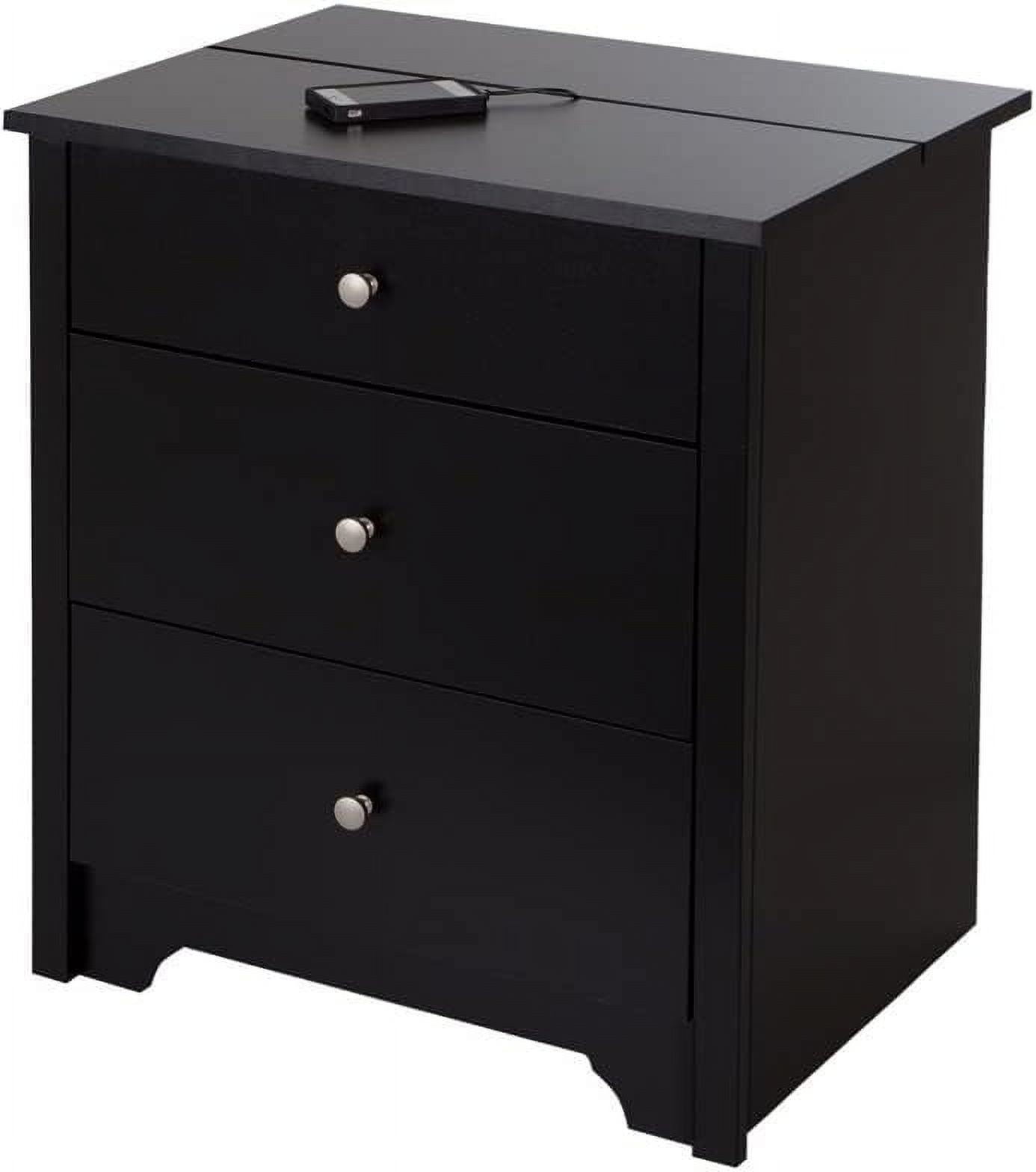 Vito Nightstand Charging Station, Pure Black, 19.25 X 24.5 X 27.5In