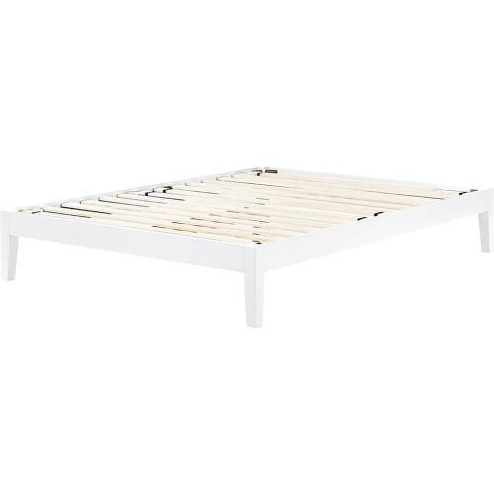 White Full Wood Platform Bed with Slats