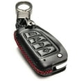 thumbnail image 1 of Vitodeco Genuine Leather Flip Key Fob Case Cover Compatible with Hyundai Accent, Kona, Santa Fe, Tucson, Venue, Sonata, Veloster 2018-2025 (4-Button, Black/Red), 1 of 6