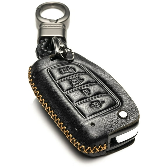 Vitodeco Genuine Leather Flip Key Fob Case Cover Compatible with Hyundai Accent, Kona, Santa Fe, Tucson, Venue, Sonata, Veloster 2018-2025 (4-Button, Black)