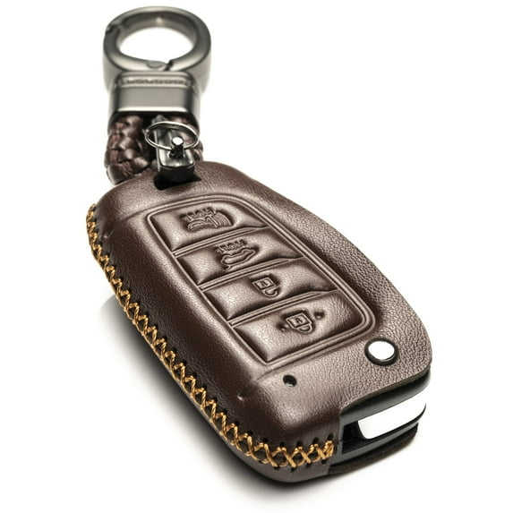 Vitodeco Genuine Leather Flip Key Fob Case Cover Compatible with Hyundai Accent, Kona, Santa Fe, Tucson, Venue, Sonata, Veloster 2018-2025 (4-Button, Brown)