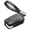 thumbnail image 1 of Vitodeco Genuine Leather Flip Key Fob Case Cover Protector with Key Chain Compatible for 2018 - 2025 Toyota Camry, Corolla (4-Button, Black/Red), 1 of 5