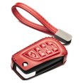 thumbnail image 1 of Vitodeco Genuine Leather Flip Key Fob Case Cover Protector with Key Chain Compatible for 2018 - 2025Toyota Camry, Corolla (4-Button, Red), 1 of 5