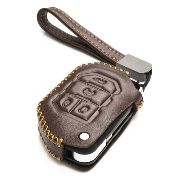 Vitodeco Genuine Leather Flip Key Fob Case Cover Protector Compatible for Jeep Wrangler, Gladiator (2018 - 2026 Models)(4-Button, Brown)