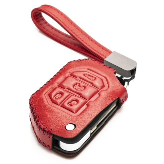 Vitodeco Genuine Leather Flip Key Fob Case Cover Protector Compatible for Jeep Wrangler, Gladiator (2018 - 2026 Models) (4-Button, Red)