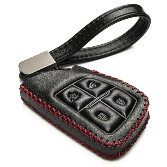 Vitodeco Genuine Leather Key Fob Case Cover Protector Compatible for Honda Civic, Accord, CR-V 2013-2017 (4-Button, Black/Red)